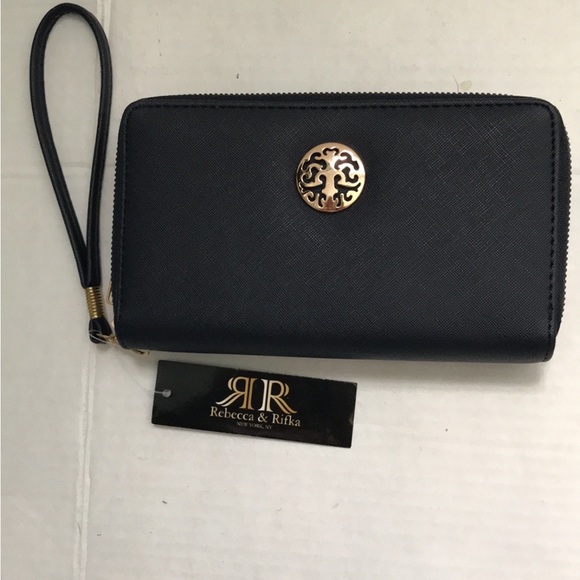 REBECCA & RIFKA NAVY BLUE DOUBLE ZIPPER WRISTLET WALLET - Picture 12 of 13